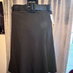 Grace Elements Black A-Line Skirt with Croc-Embossed Belt